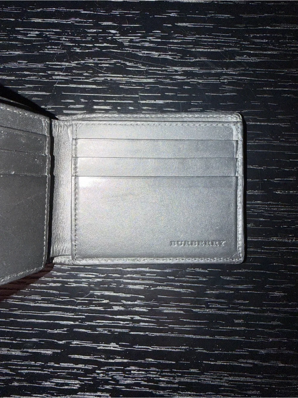 Burberry Black Leather Bifold Wallet with Beige Check Accent